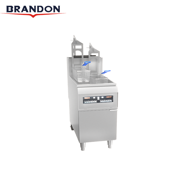 Computer gas fryer featuring an automatic basket lifting function for efficient cooking